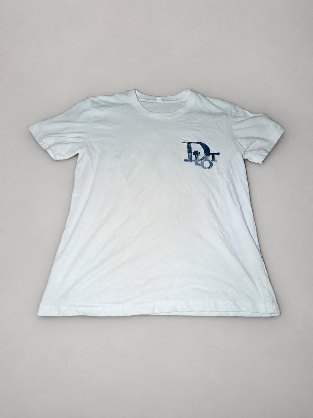 Dior White Short-Sleeve Tee with Navy 'D' Logo